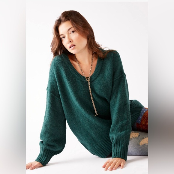 Free People Womens Brookside Oversized Tunic in Deep Green Size Medium - Picture 1 of 8